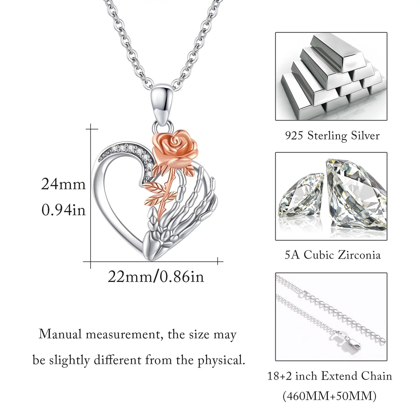 Sunflower Necklace 925 Sterling Silver Skeleton Hand Heart Pendant Necklaces Birthday Xmas Gift Jewelry