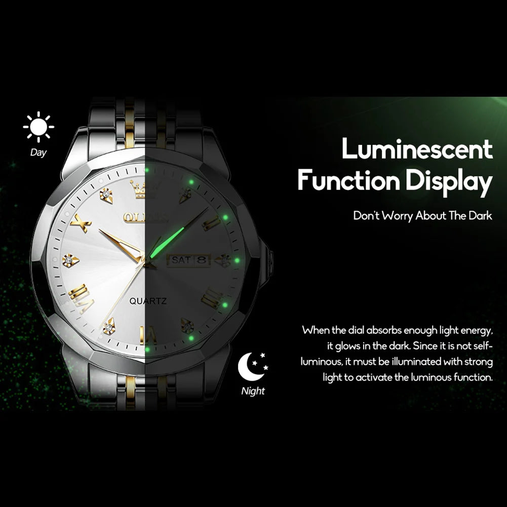 Classic Watch for Men Gold Silver Stainless Steel Strap Mens Watch White Dial Watch with Date Analog Quartz Big Mens Wrist Watches with Roman Numerals Men Waterproof Watch