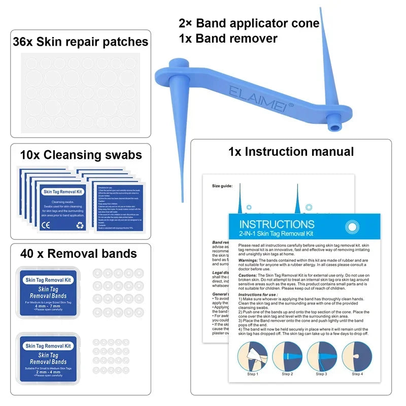 Skin Tag Removal Kit Skin Mole Wart Remover Micro Band Skin Tag Removal Kit Tag Treatment Tools Set with Cleansing Swabs Facial