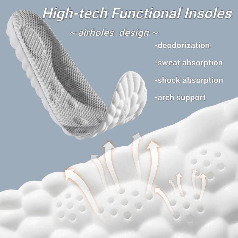 Soft Massage Sports Insoles Shoe Pad Unisex Running Shock Absorption Breathable High Elastic Insole PU Sole Arch Support Cushion