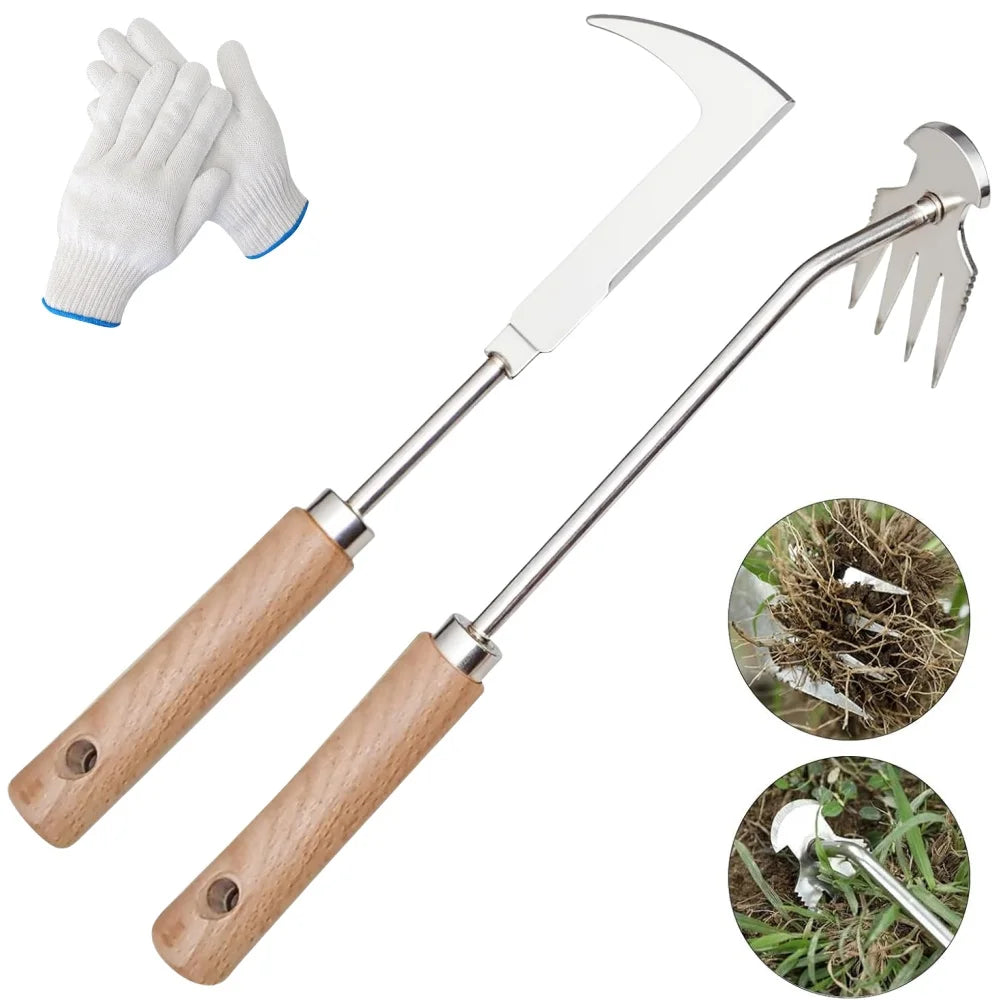 Weeding Artifact Uprooting Weeding Tool Stainless Steel Multi-Functional Garden Cleaning Shovel Hand Weeder Tool with Gloves
