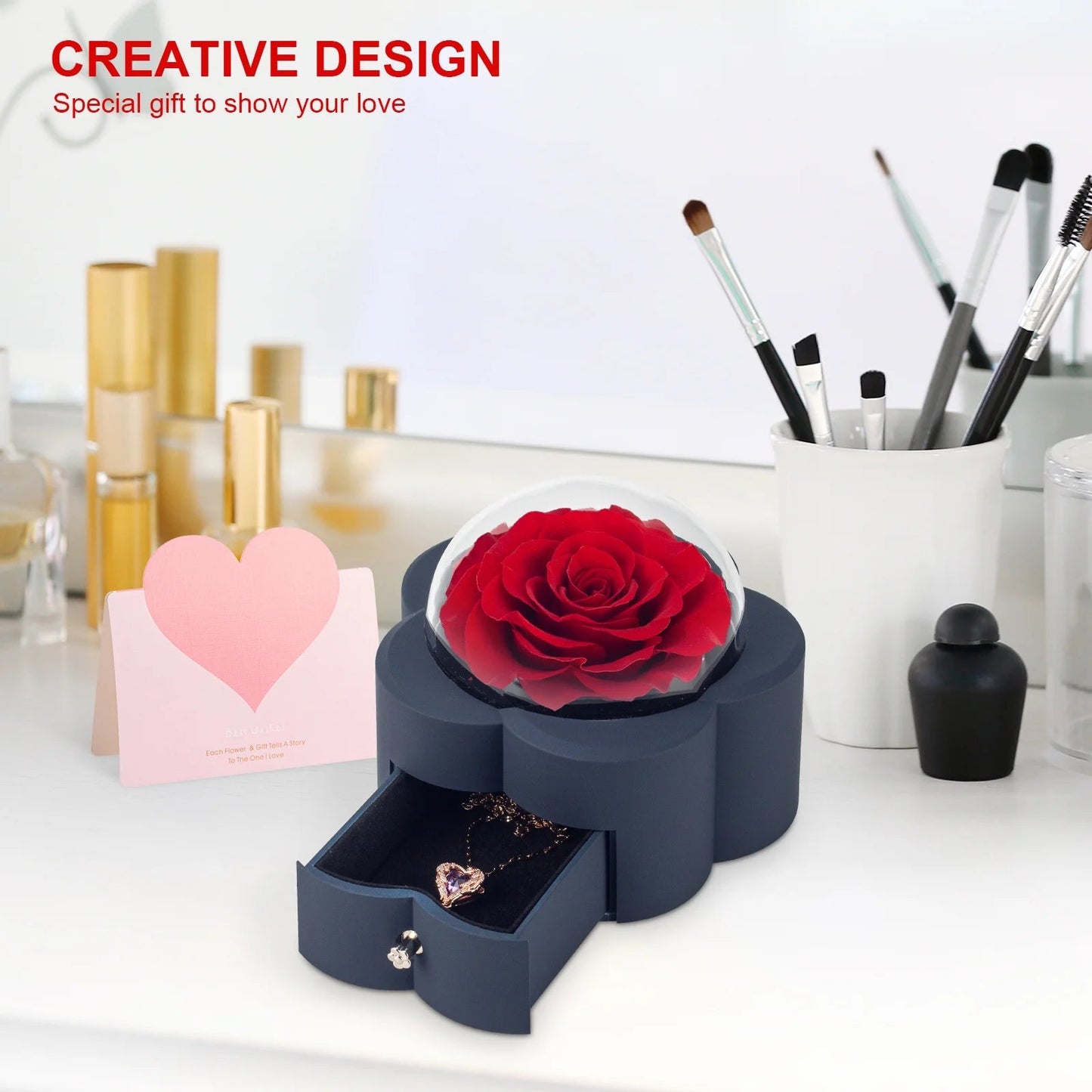 Preserved Flowers with High-End Rose Necklace Gift Box for Mothers