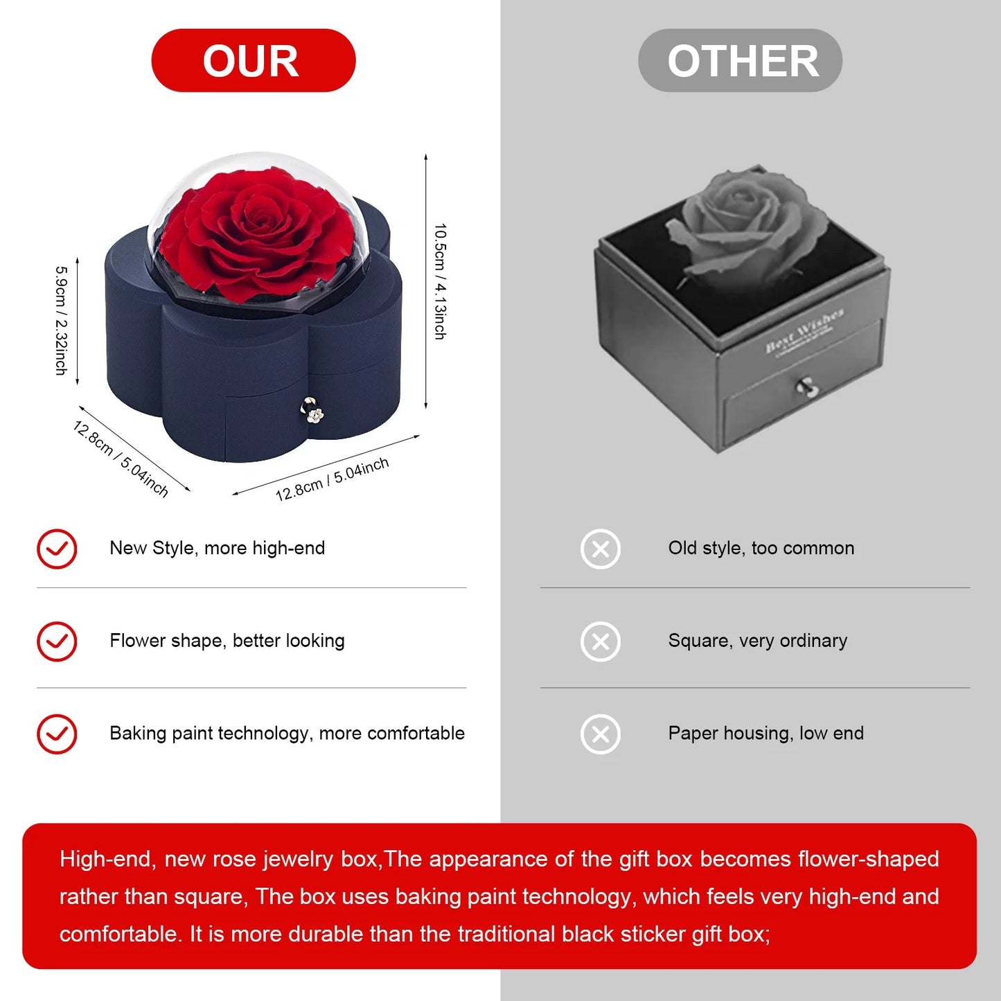 Preserved Flowers with High-End Rose Necklace Gift Box for Mothers