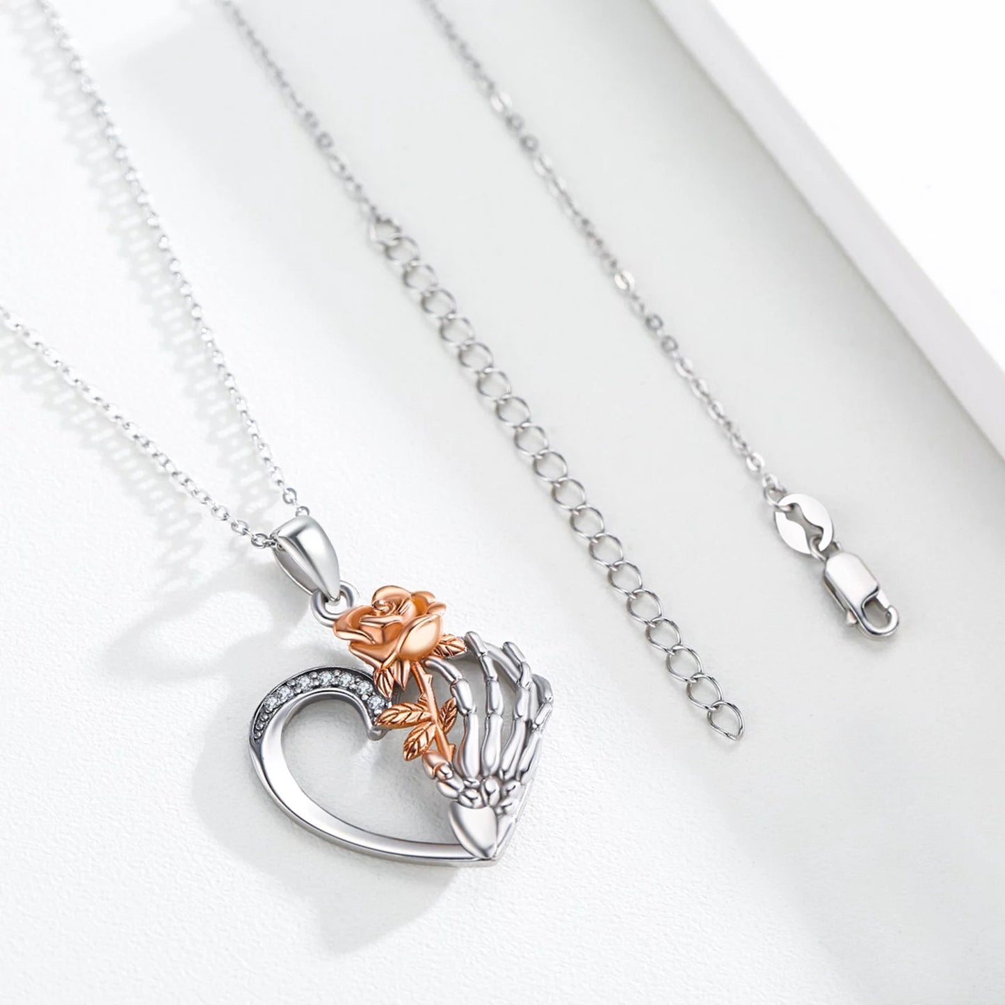 Sunflower Necklace 925 Sterling Silver Skeleton Hand Heart Pendant Necklaces Birthday Xmas Gift Jewelry
