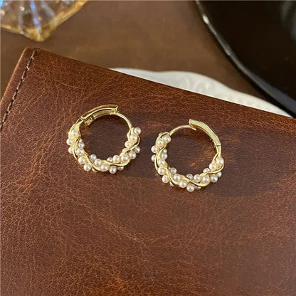 French Imitation Pearl Circel Earring Small round Hoop Earrings 1 pair