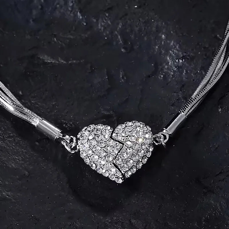 Temperament Exquisite Rhinestone Broken Heart Necklace Multilayer Chains Choker