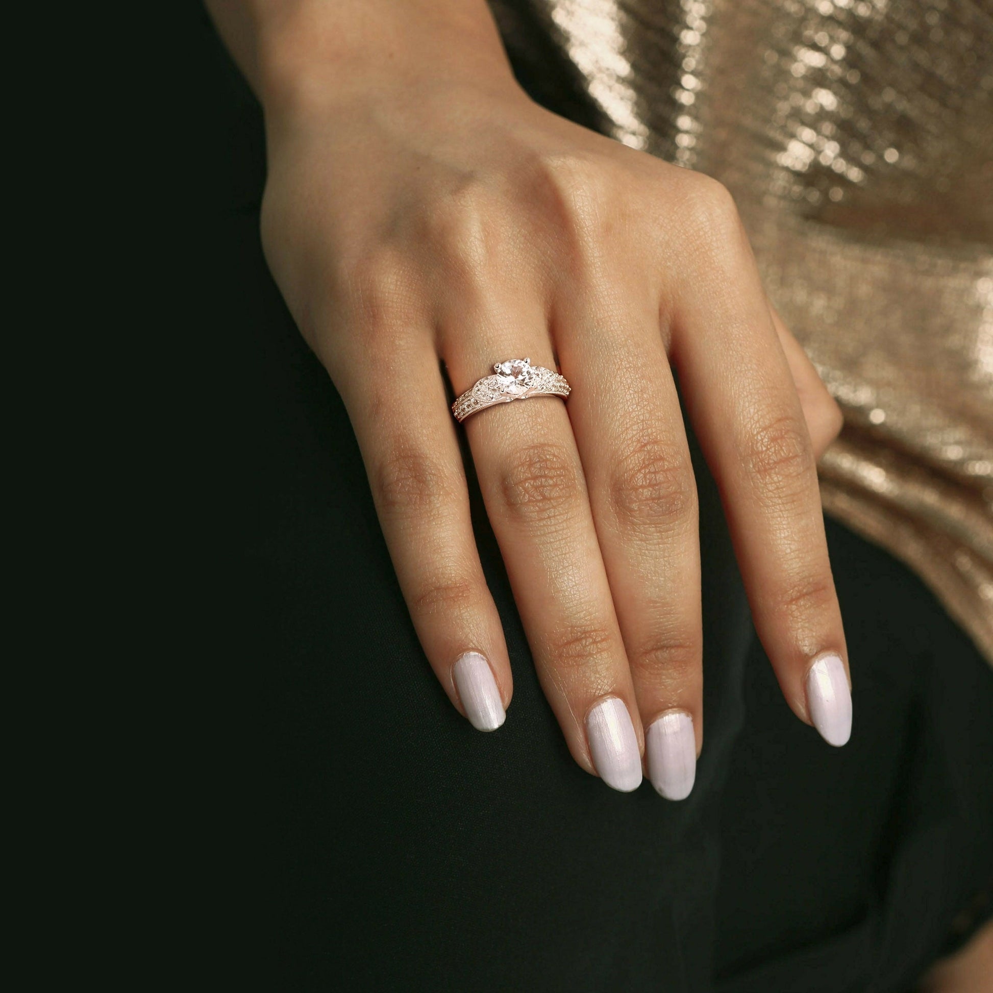 Created Sapphire Sterling Silver Engagement Ring