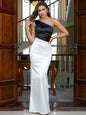 Women Sexy Off Shoulder Sleeveless Black&White Elegant  Bodycon Dress