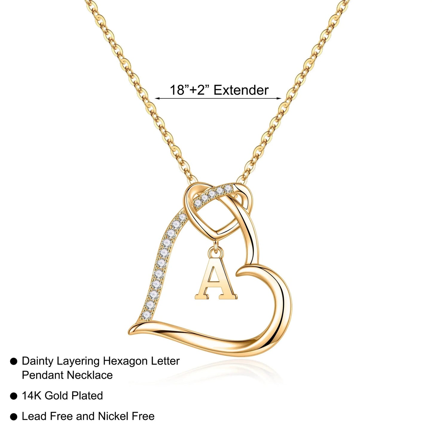 Women Girls 14K Gold Plated Heart Initial Necklaces Dainty Letter Initial Pendant Necklace