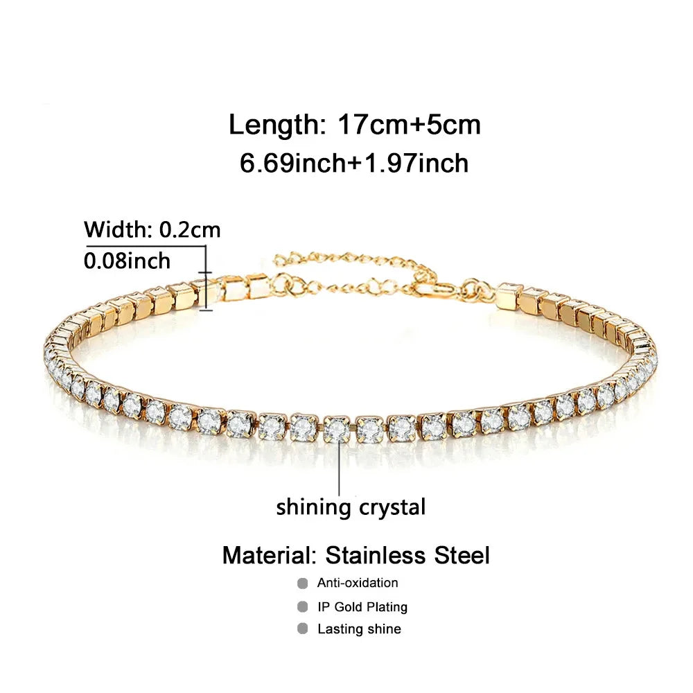 Tennis Bracelets Female Gold Silver Color Stainless Steel Cubic Zirconia Chain