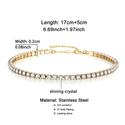 Tennis Bracelets Female Gold Silver Color Stainless Steel Cubic Zirconia Chain
