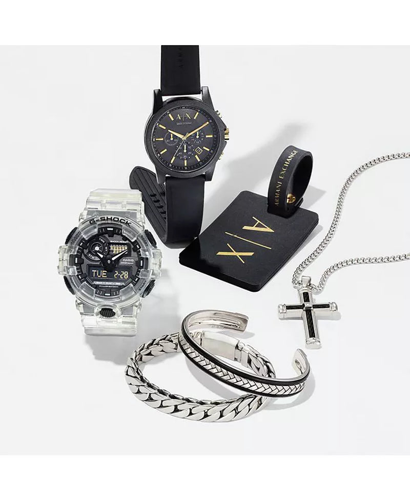 Chronograph Black Silicone Strap Watch 45Mm Gift Set