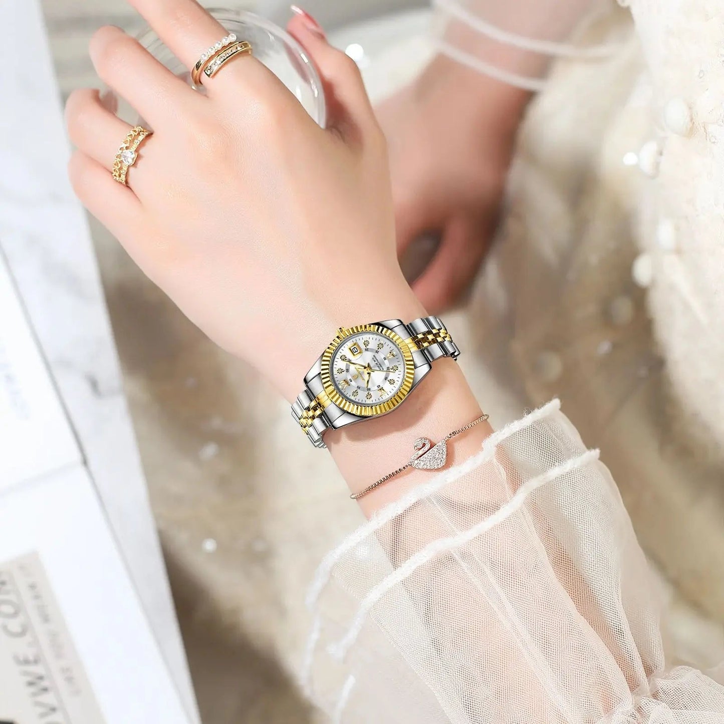 Women Waterproof Luminous Date Ladies Watch Stainless Steel Quartz Women'