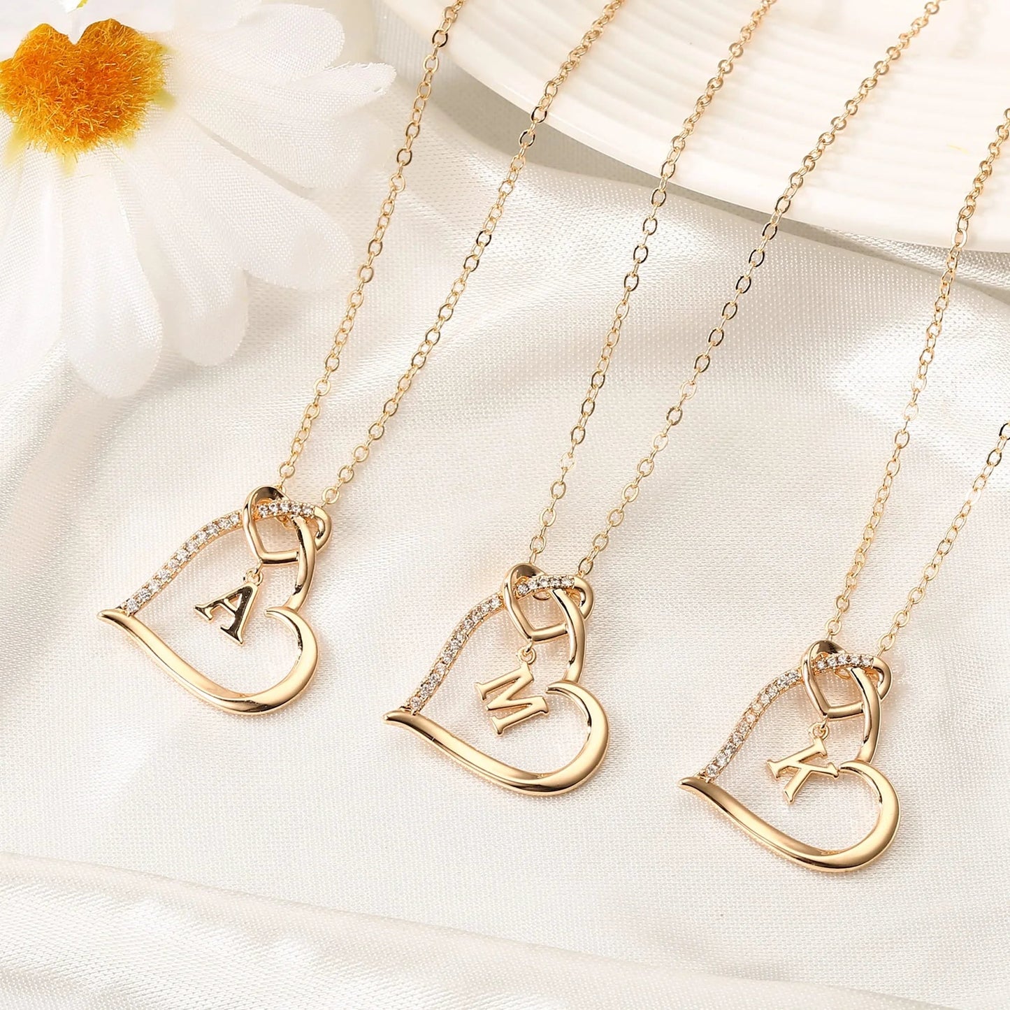 Women Girls 14K Gold Plated Heart Initial Necklaces Dainty Letter Initial Pendant Necklace