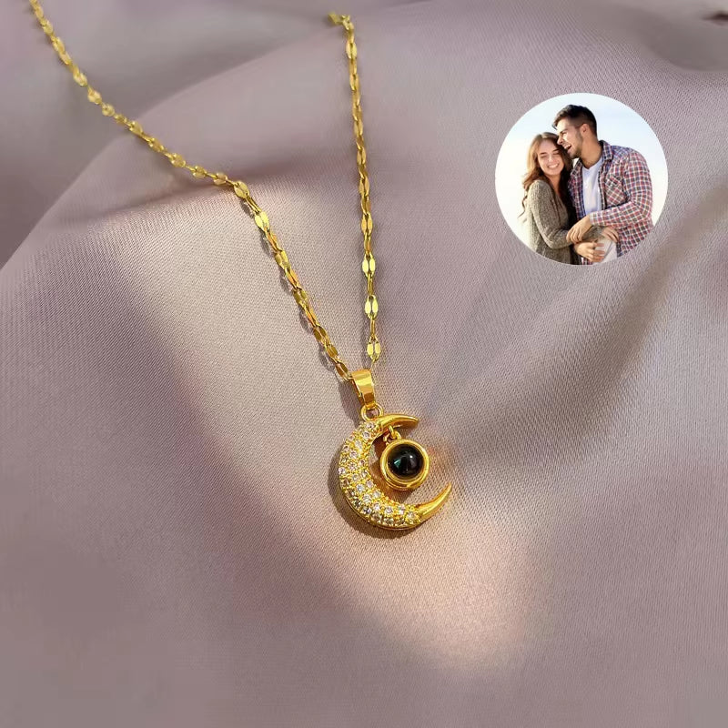 Custom Projection Photo Necklace Trendy Star Moon Necklace