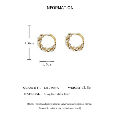 French Imitation Pearl Circel Earring Small round Hoop Earrings 1 pair