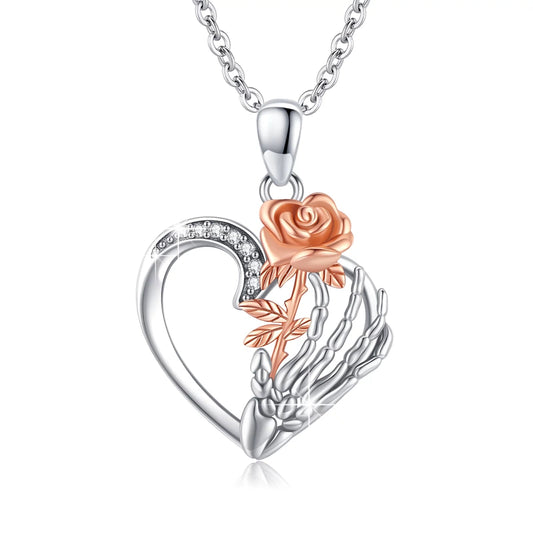 Sunflower Necklace 925 Sterling Silver Skeleton Hand Heart Pendant Necklaces Birthday Xmas Gift Jewelry