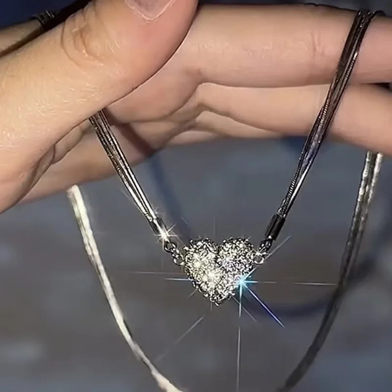Temperament Exquisite Rhinestone Broken Heart Necklace Multilayer Chains Choker