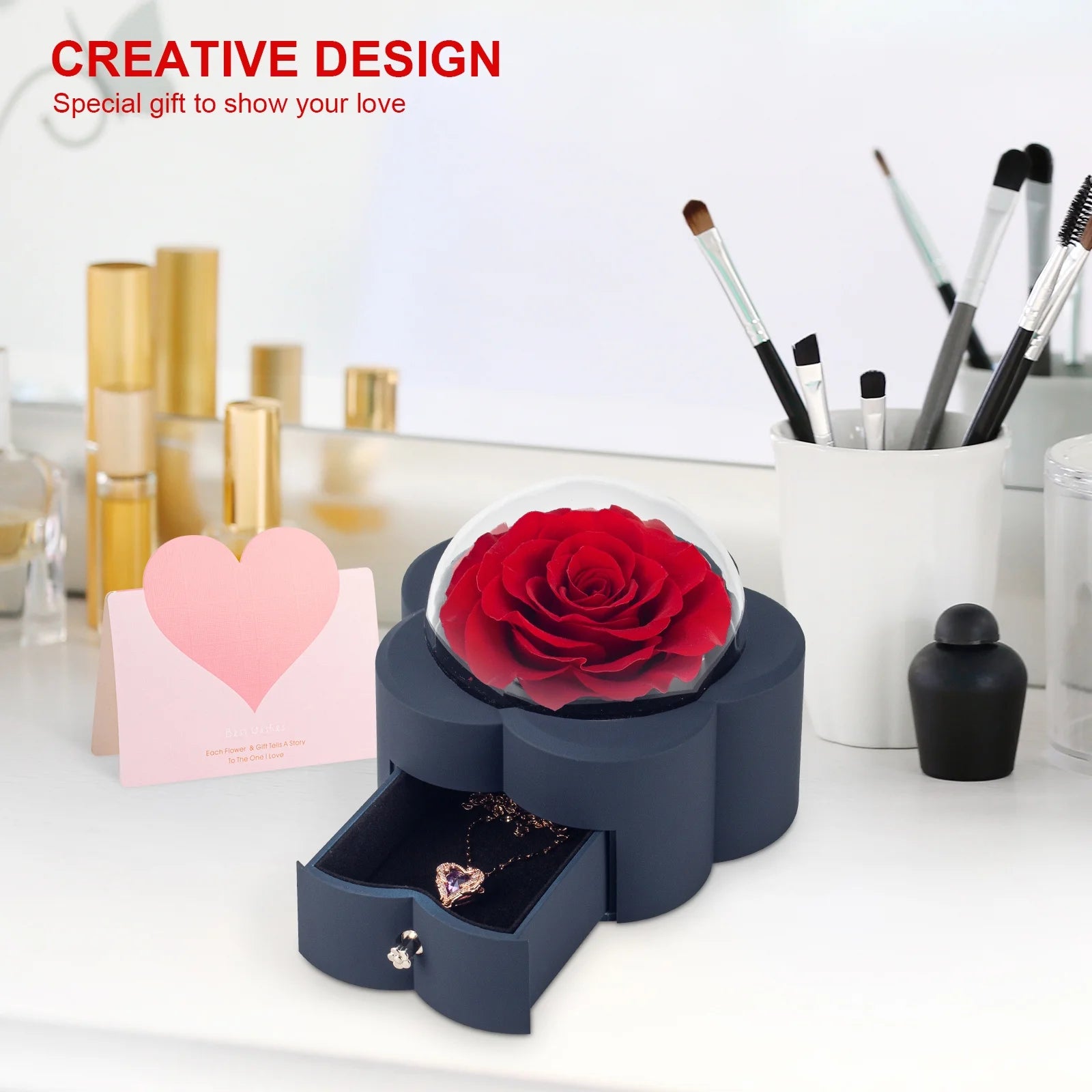 Preserved Flowers with High-End Rose Necklace Gift Box for Mothers