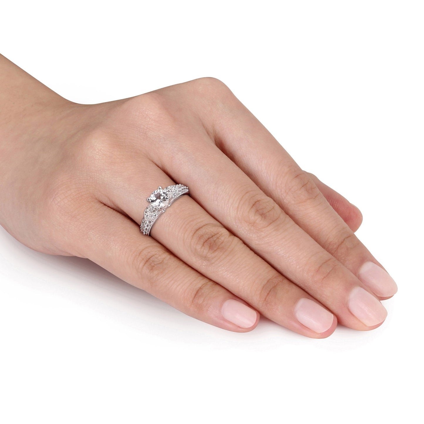 Created Sapphire Sterling Silver Engagement Ring