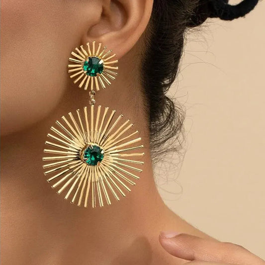 Women Gold Color Vintage Geometric Statement Drop Earrings