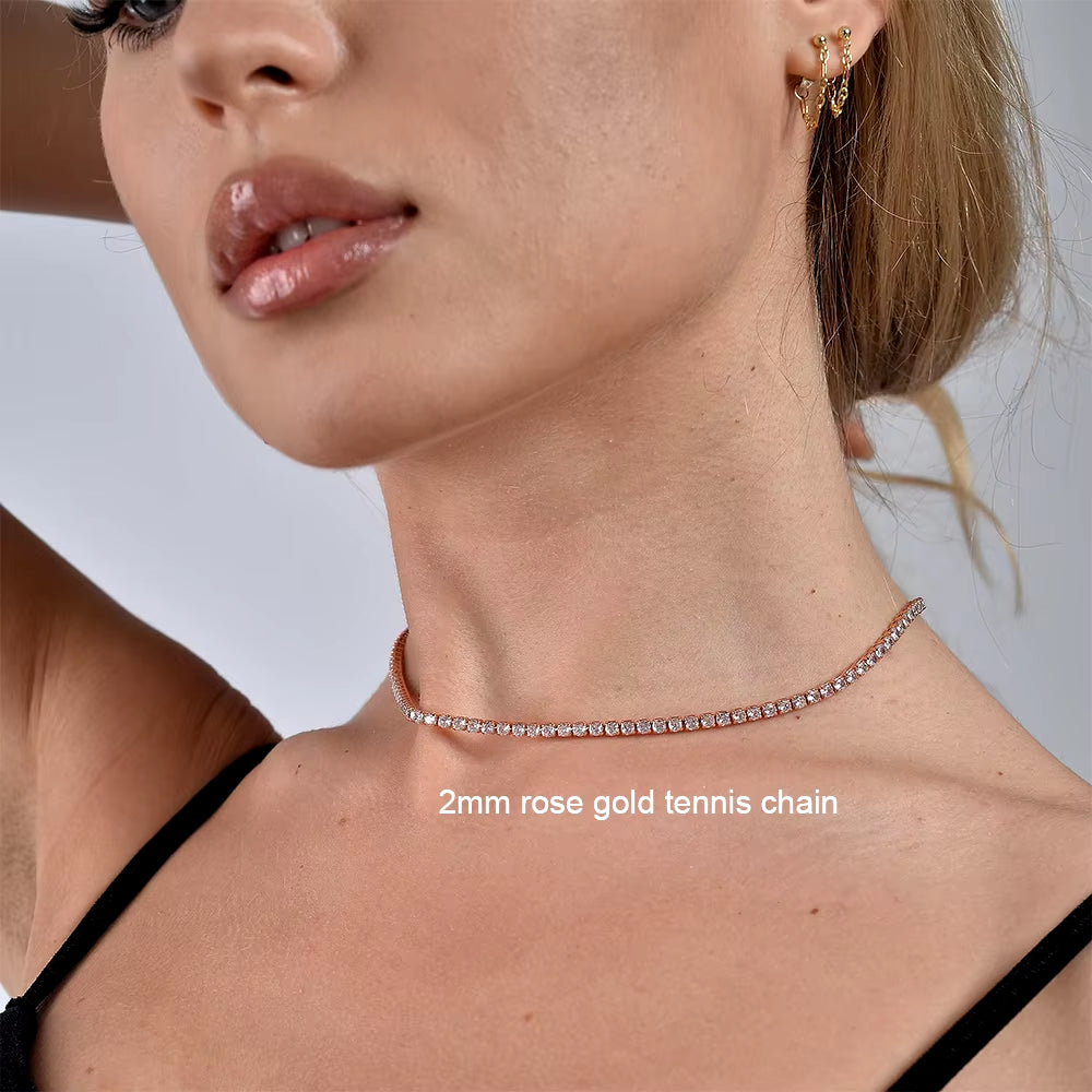 Women S925 Silver Plated 18K Gold Sparking Rhinestone Choker Chain Wedding Jewelry Adjustable