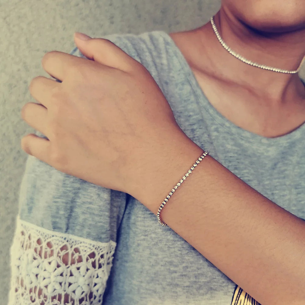 Tennis Bracelets Female Gold Silver Color Stainless Steel Cubic Zirconia Chain