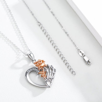 Sunflower Necklace 925 Sterling Silver Skeleton Hand Heart Pendant Necklaces Birthday Xmas Gift Jewelry